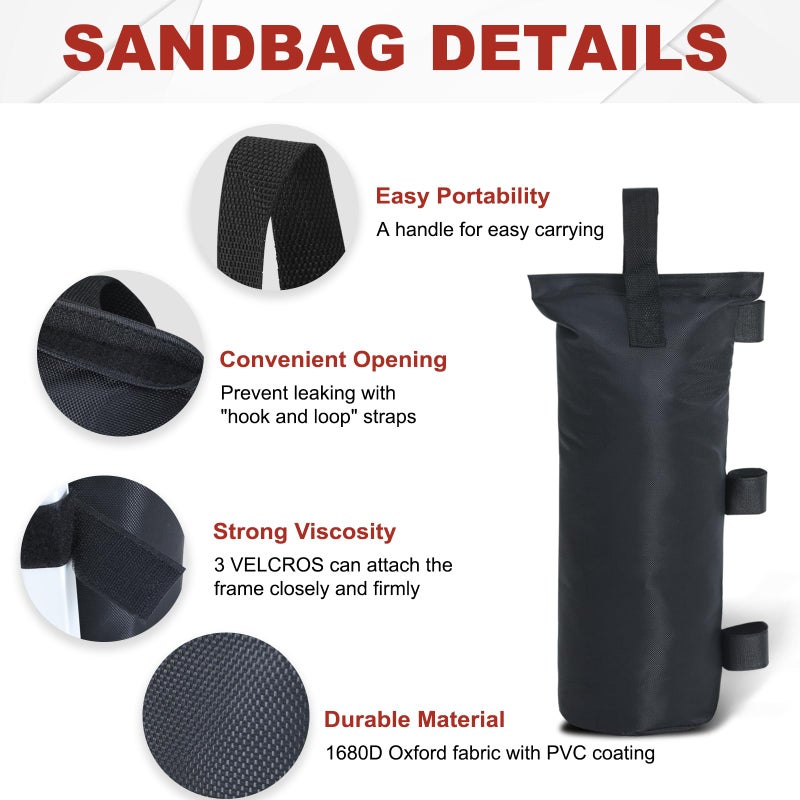 ABCCANOPY 150 LBS Extra Large Canopy Sand Bags, 4-Pack, Black (Without Sand) - Image 2